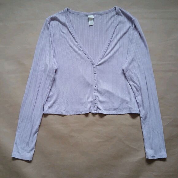 H&M Button Up Long Sleeve Cardigan Size XXL Lavender Ribbed Classic 90s Preppy - Picture 1 of 7